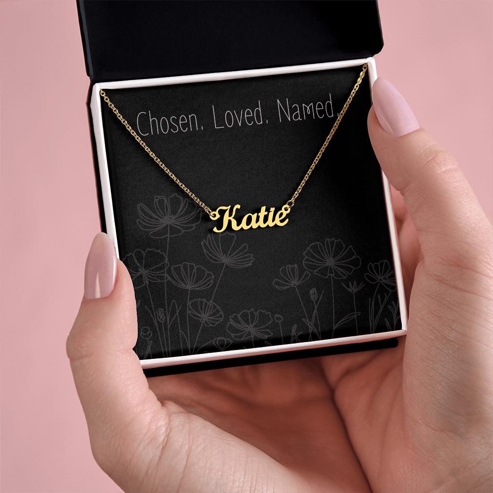 Custom Name Necklace, Personalized Necklace, “Chosen. Loved. Named.” Message Card | Personalized Jewelry Gift for Her