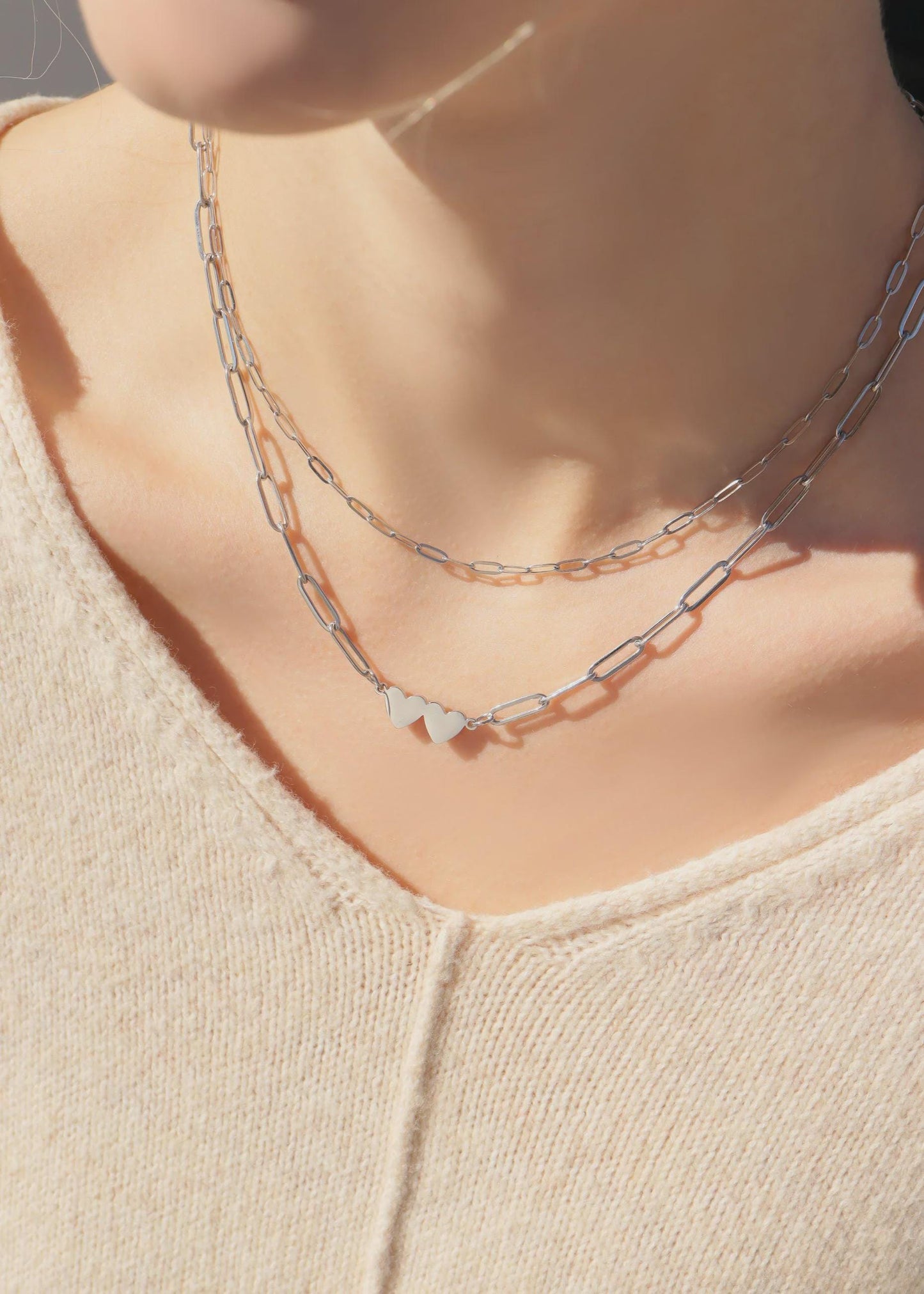 Double Heart Paperclip Necklace