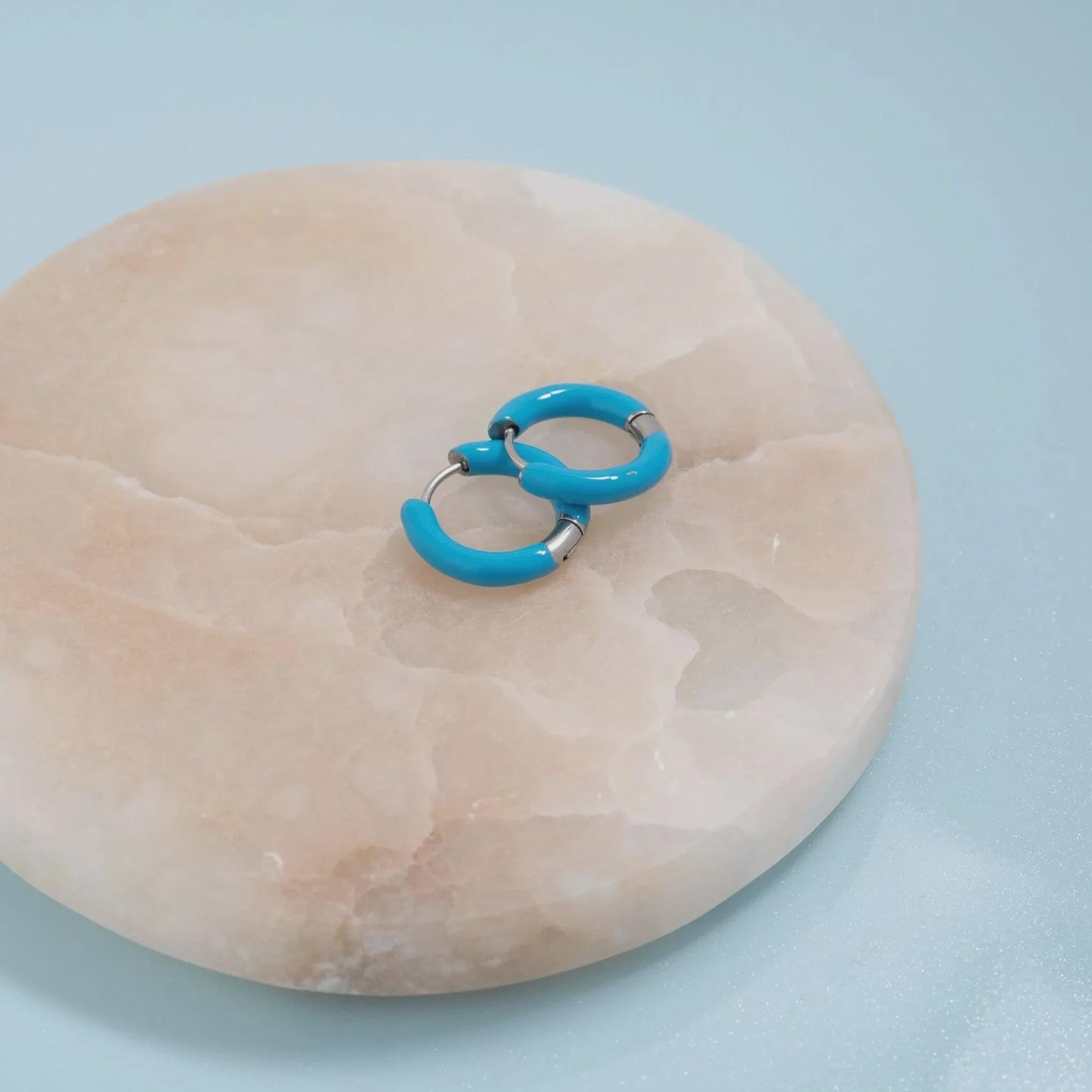 Blue Epoxy Huggie Hoop Earrings
