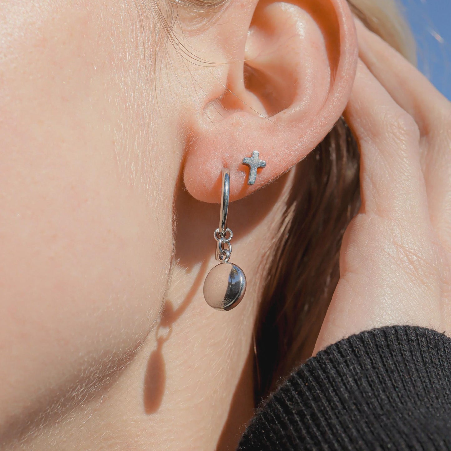 Circle Coin Huggie Earrings