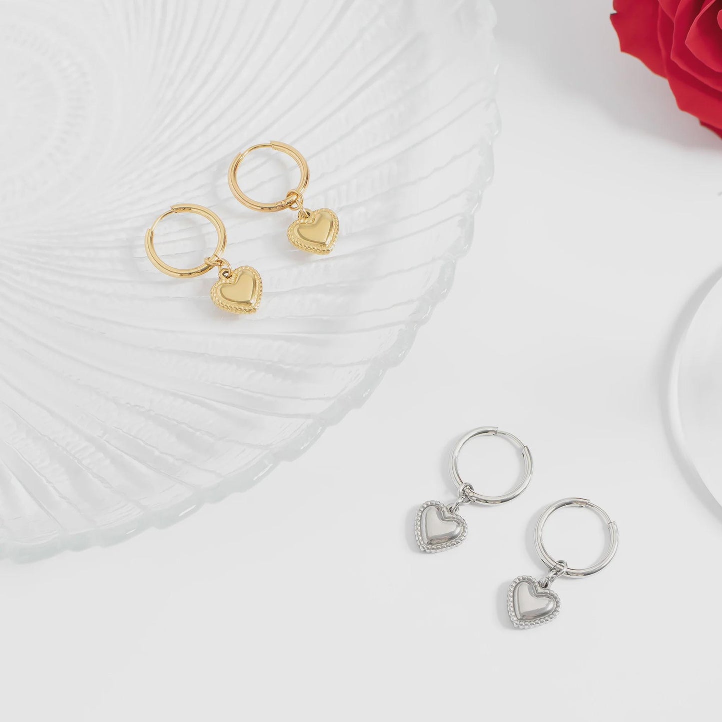 Heart Pendant Hoop Earrings