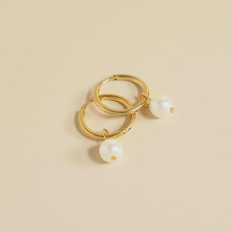 Pearl Charm Huggie Hoop Earrings
