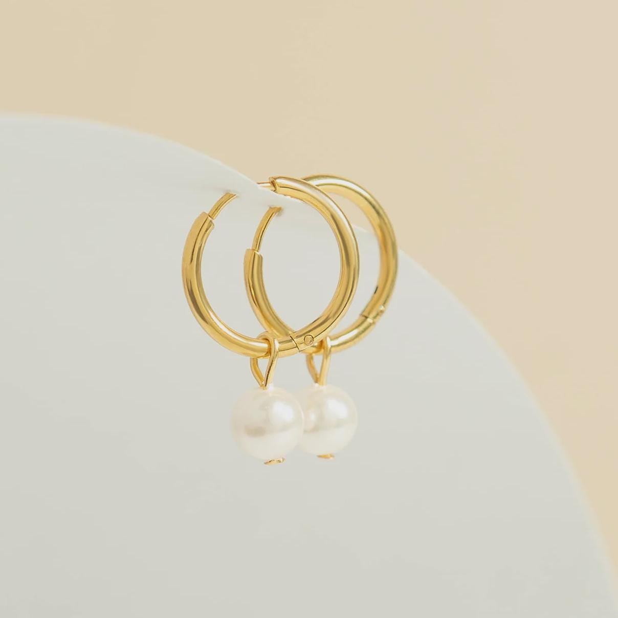 Pearl Charm Huggie Hoop Earrings