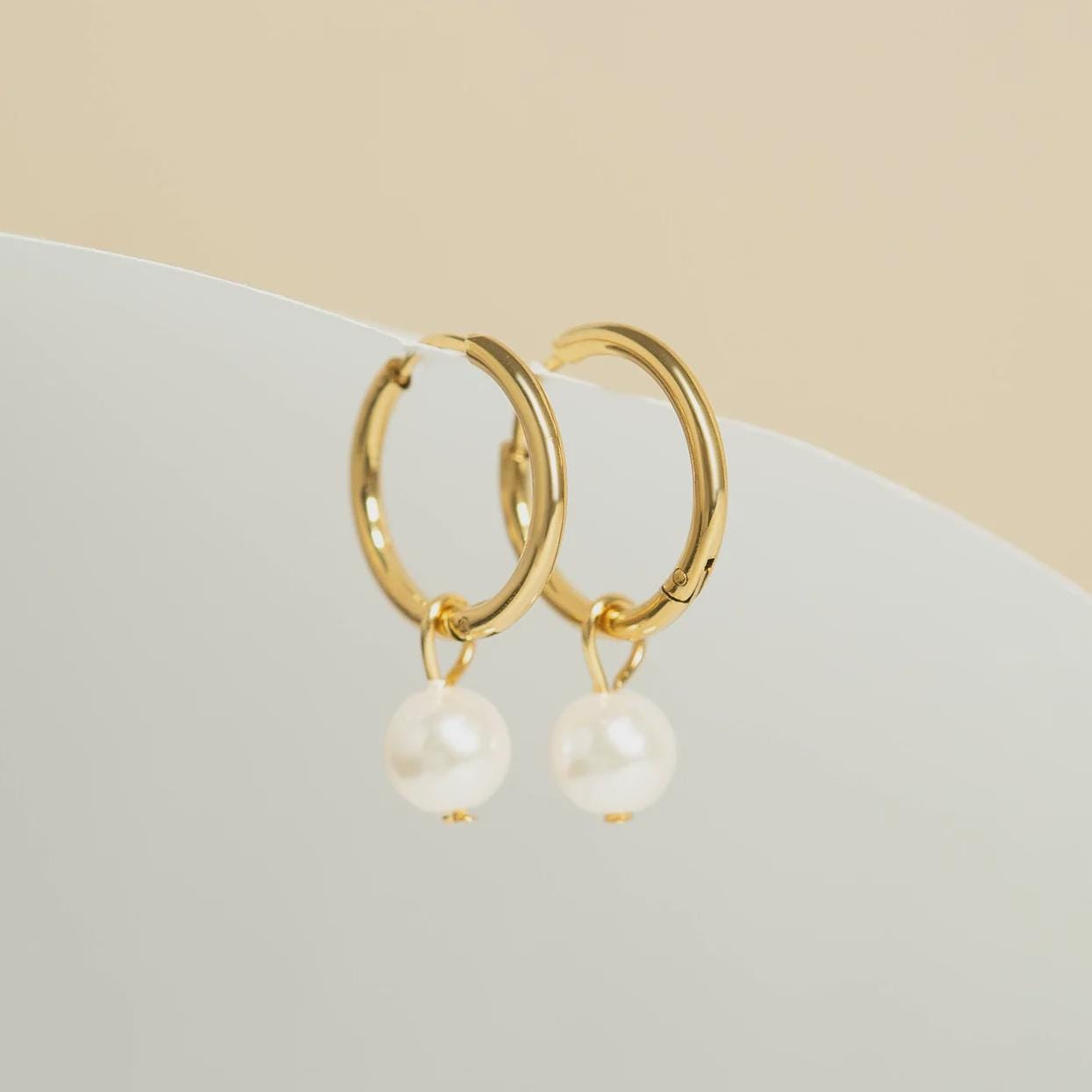 Pearl Charm Huggie Hoop Earrings