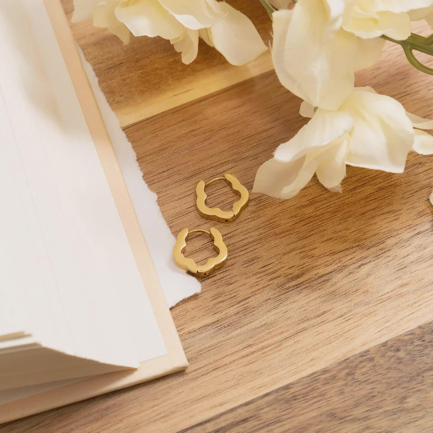 Gold Flower Huggie Earrings