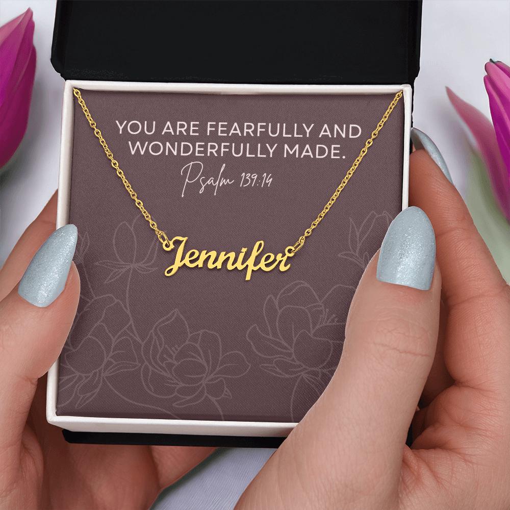 Custom Name Necklace, Faith-Inspired Custom Name Necklace | “Fearfully and Wonderfully Made” Gift Box | Psalm 139:14 Christian Jewelry
