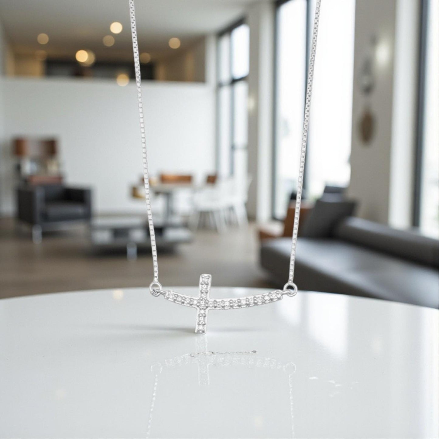Diamond Sideways Cross Necklace