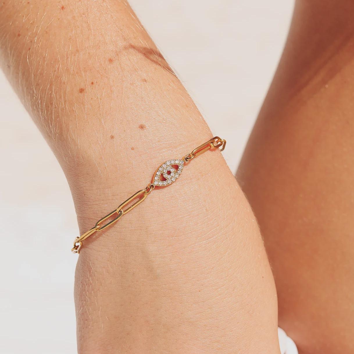 Evil Eye Paperclip Bracelet