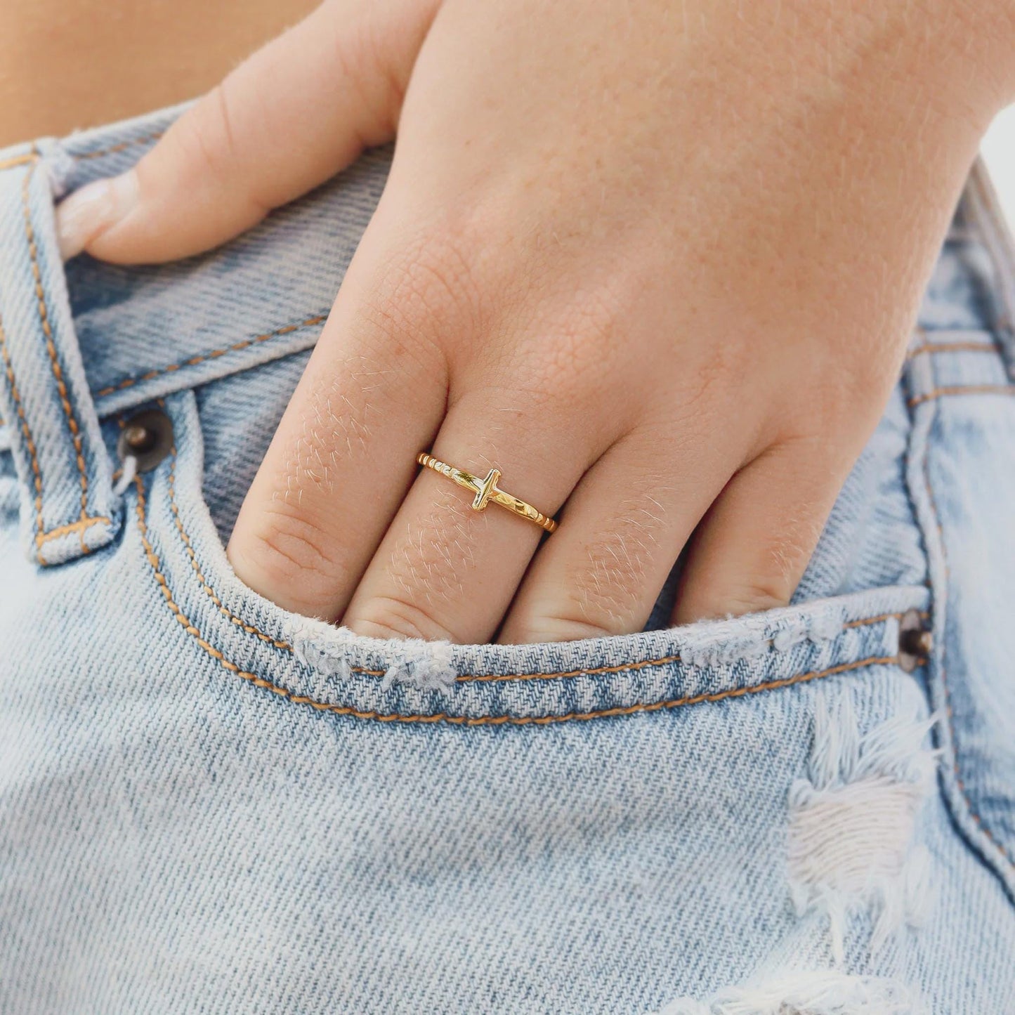 Beaded Cross Stacking Ring