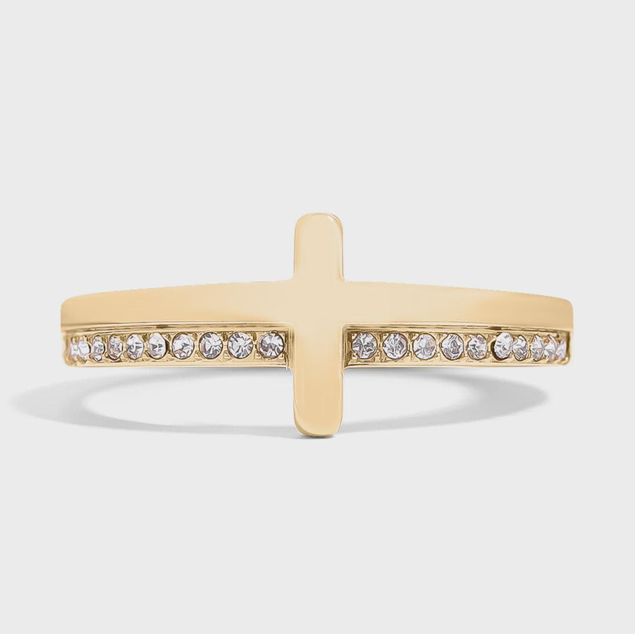 Cross Stone Engraved Ring