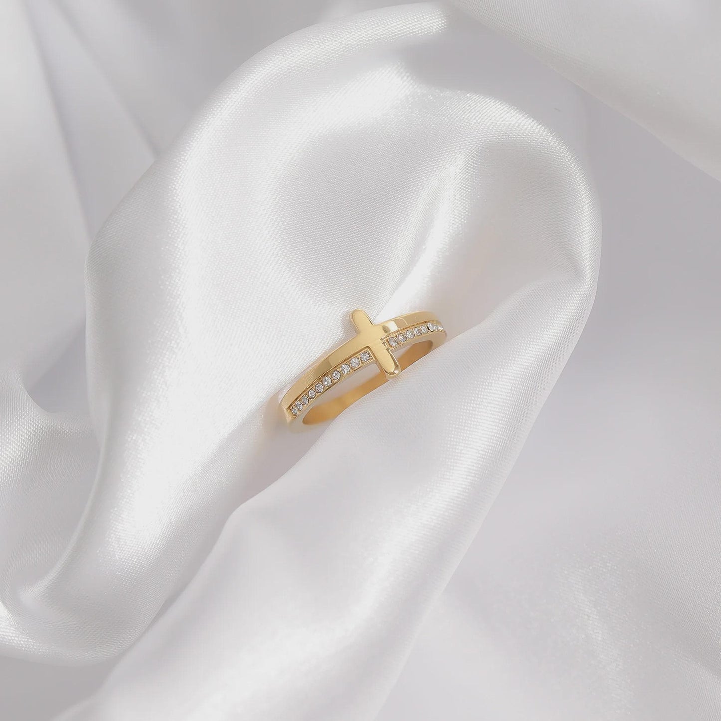 Cross Stone Engraved Ring