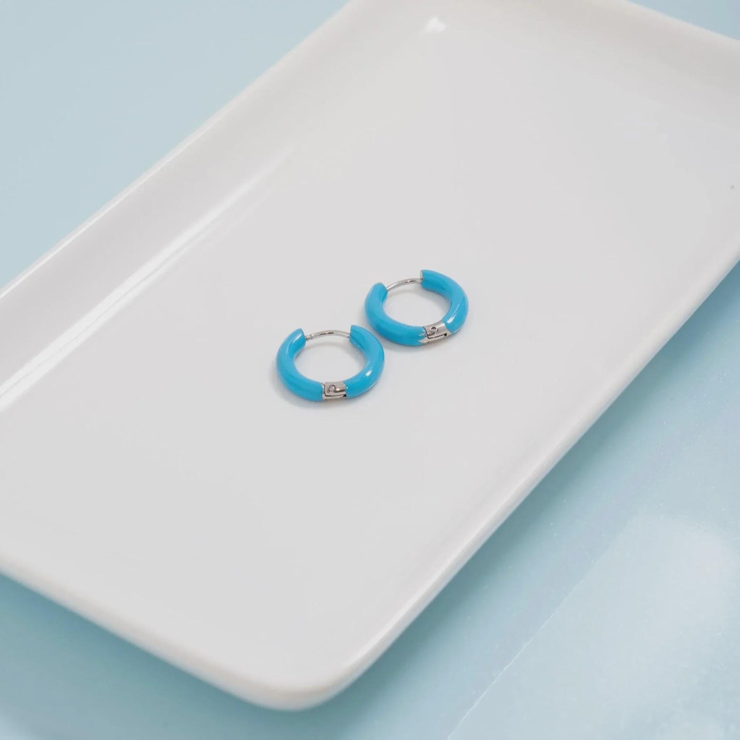 Blue Epoxy Huggie Hoop Earrings