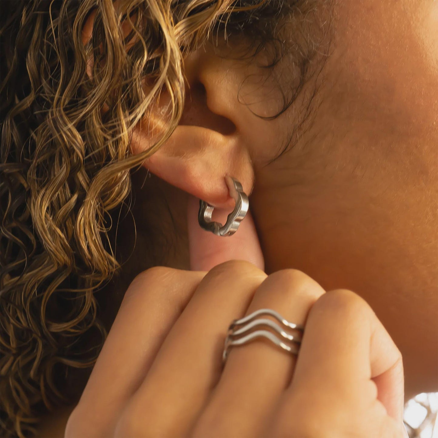 Gold Flower Huggie Earrings