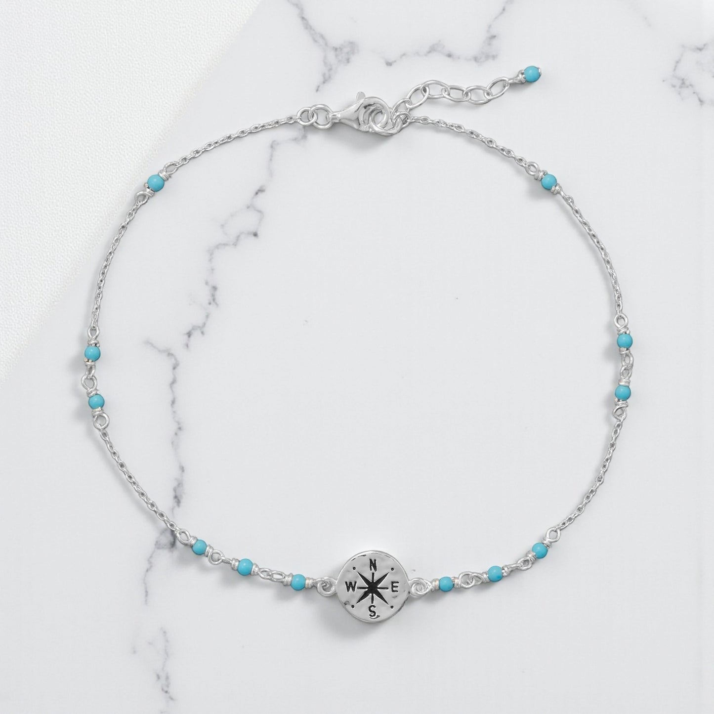 Compass and Blue Bead Anklet