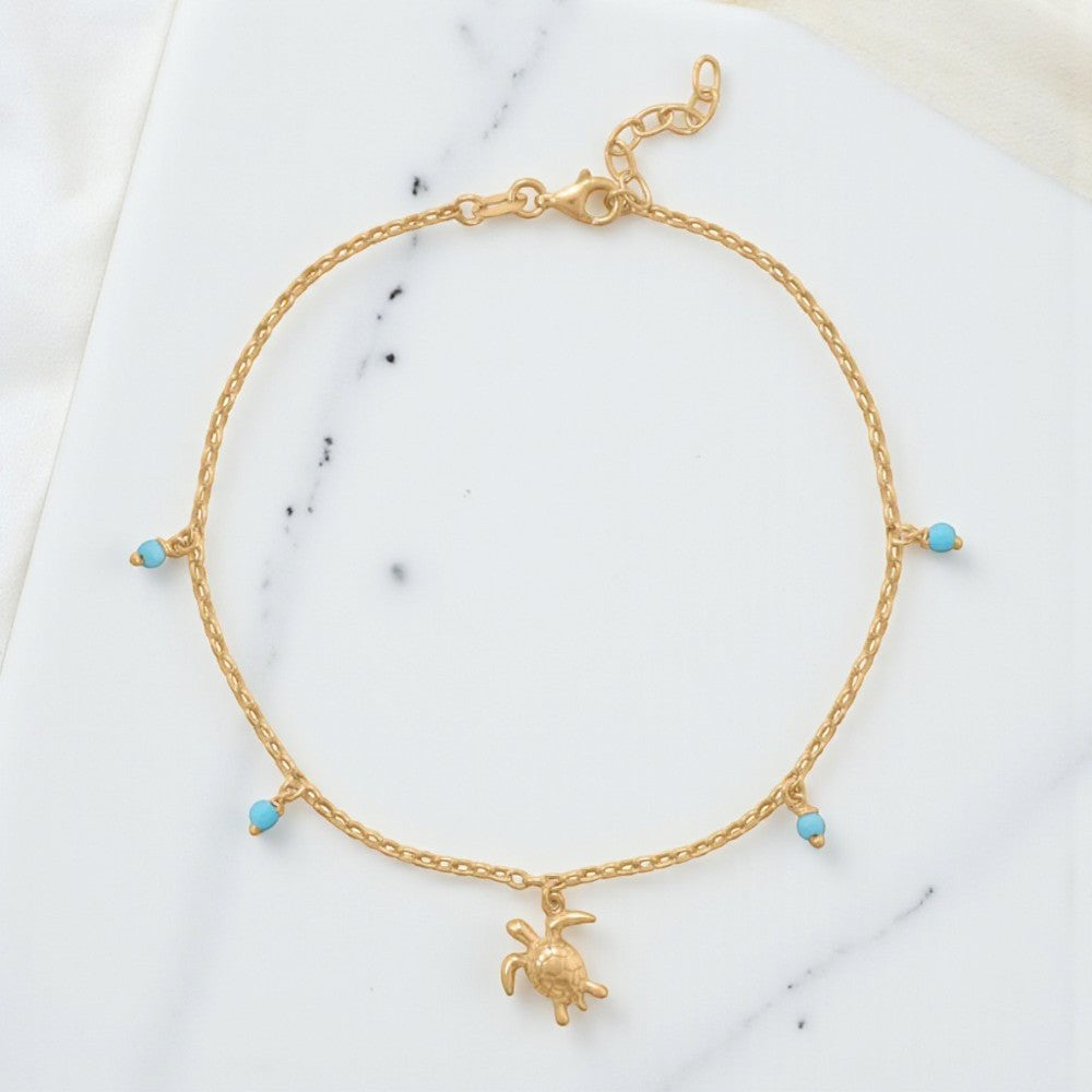 14 Karat Turtle & Turquoise Anklet