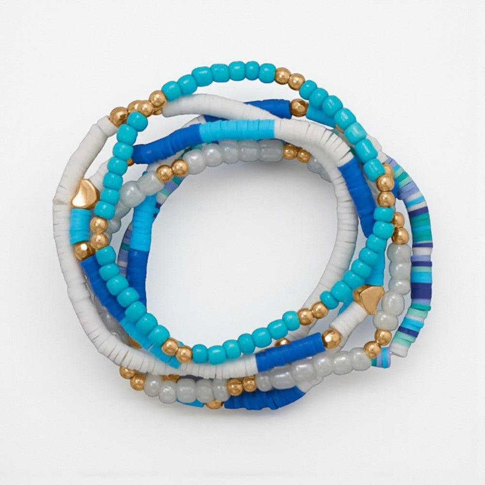 Blue Glass & Rubber Bead Friendship Bracelet Set