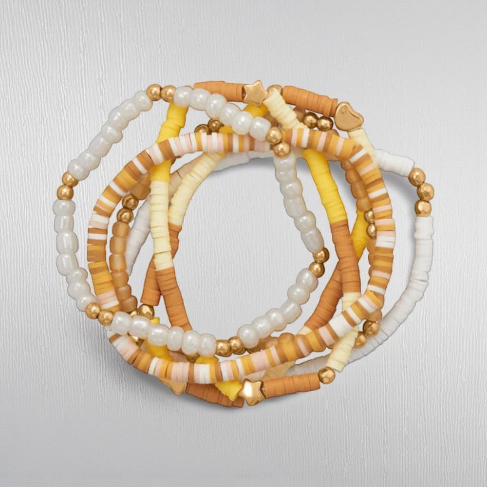 Yellow Glass & Rubber Bead Friendship Bracelet Set