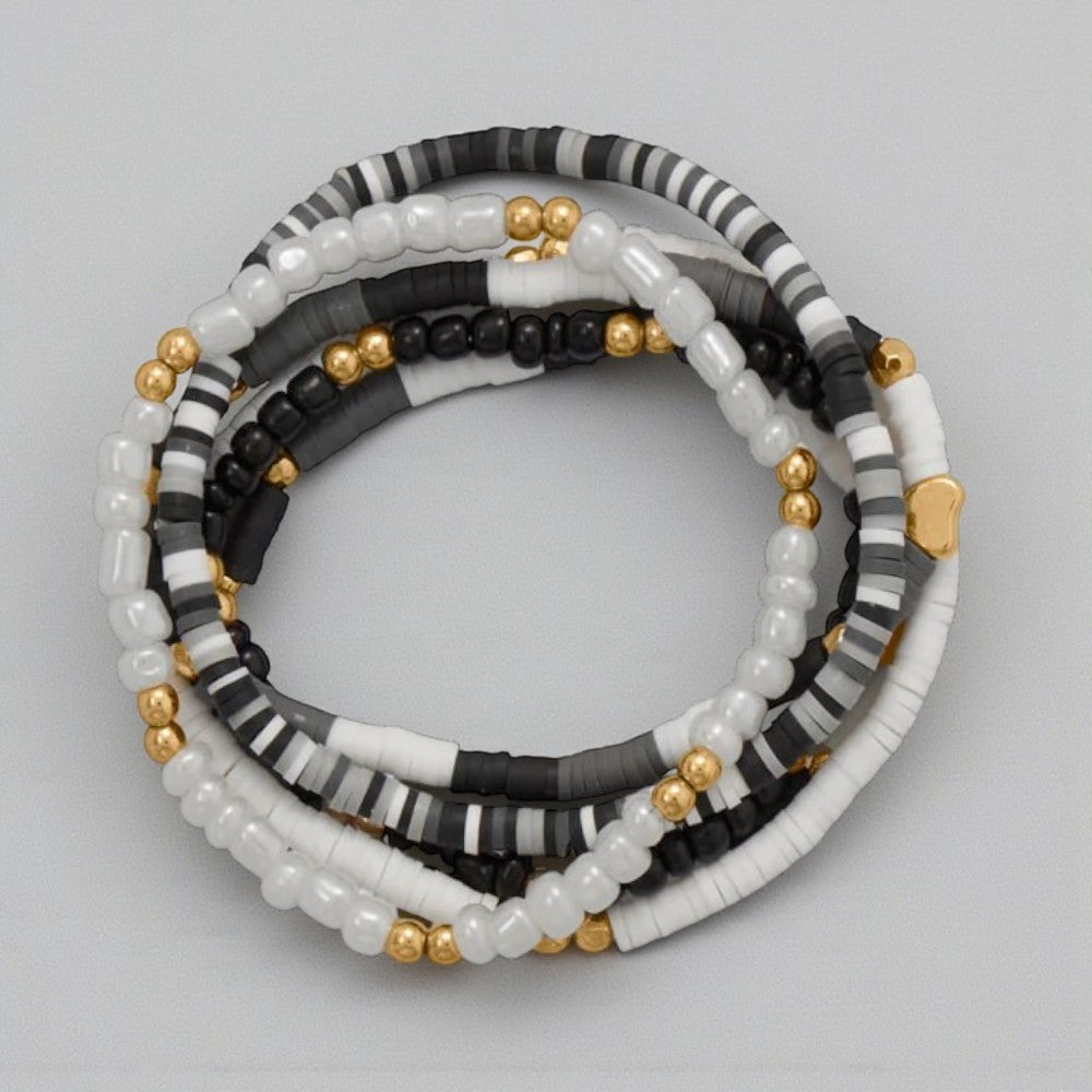 Black Glass & Rubber Bead Friendship Bracelets