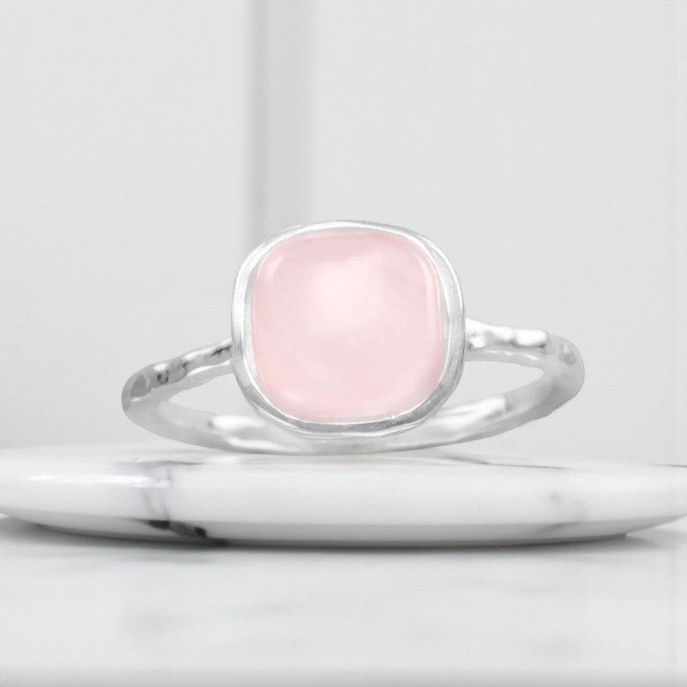 Square Rose Quartz Ring