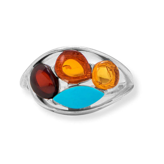 Amber and Turquoise Ring
