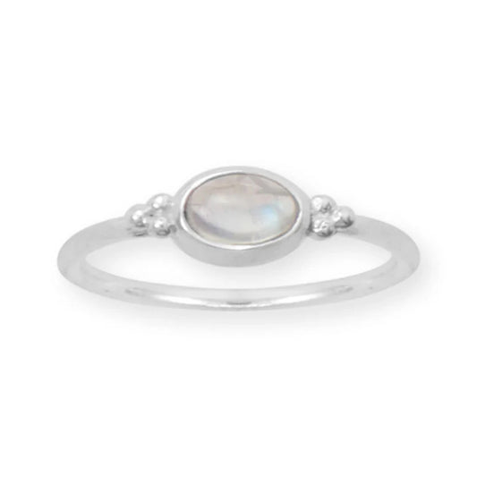 Dainty Oval Rainbow Moonstone Ring