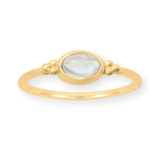 Gold Plated Dainty Rainbow Moonstone Ring