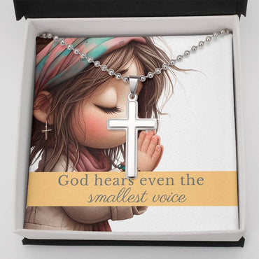 Engraved Cross Necklace Gift – “God Hears Even the Smallest Voice” – Personalized Christian Jewelry for Girls or Teens