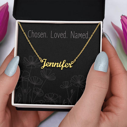 Custom Name Necklace, Personalized Necklace, “Chosen. Loved. Named.” Message Card | Personalized Jewelry Gift for Her