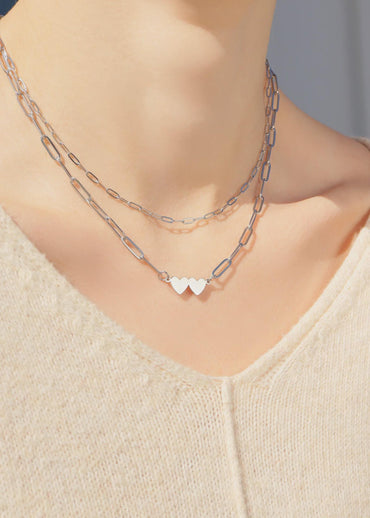 Double Heart Paperclip Necklace