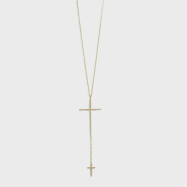 Double CZ Cross Drop Necklace