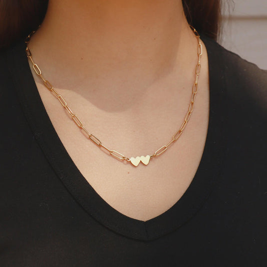 Double Heart Paperclip Necklace