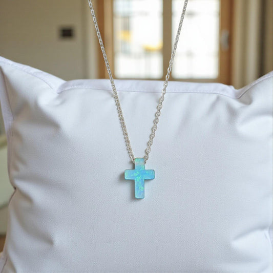 Blue Opal Cross Necklace