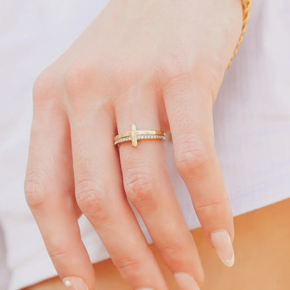 Cross Stone Engraved Ring