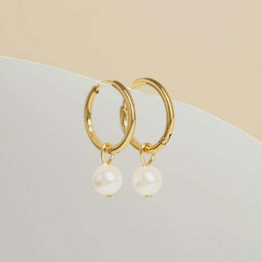 Pearl Charm Huggie Hoop Earrings