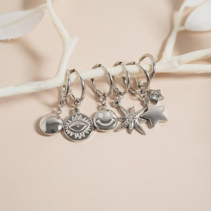 Star and Moon Pendant Huggie Earrings