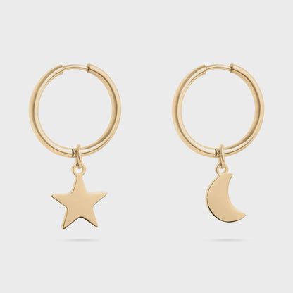 Star and Moon Pendant Huggie Earrings