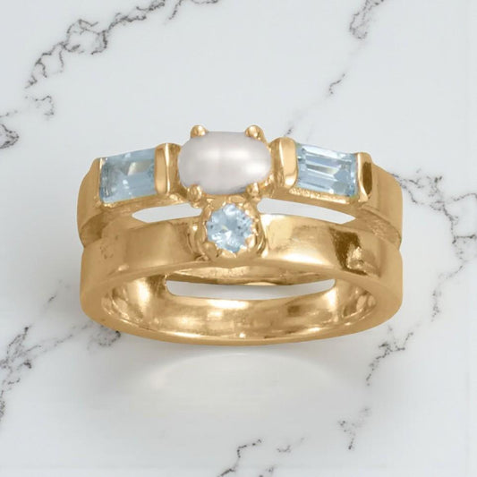 Freshwater Pearl & Topaz Ring