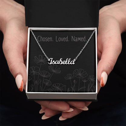 Custom Name Necklace, Personalized Necklace, “Chosen. Loved. Named.” Message Card | Personalized Jewelry Gift for Her