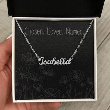 Custom Name Necklace, Personalized Necklace, “Chosen. Loved. Named.” Message Card | Personalized Jewelry Gift for Her