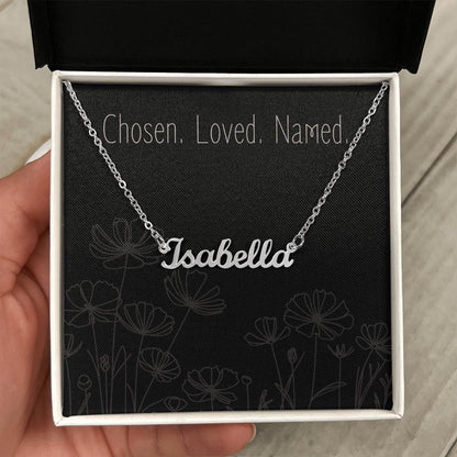 Custom Name Necklace, Personalized Necklace, “Chosen. Loved. Named.” Message Card | Personalized Jewelry Gift for Her