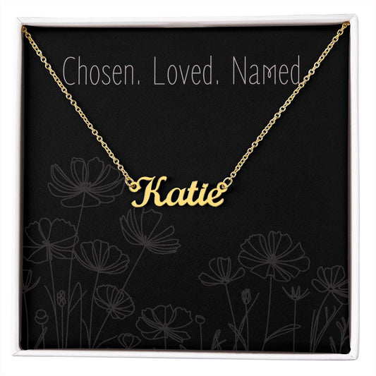 Custom Name Necklace, Personalized Necklace, “Chosen. Loved. Named.” Message Card | Personalized Jewelry Gift for Her
