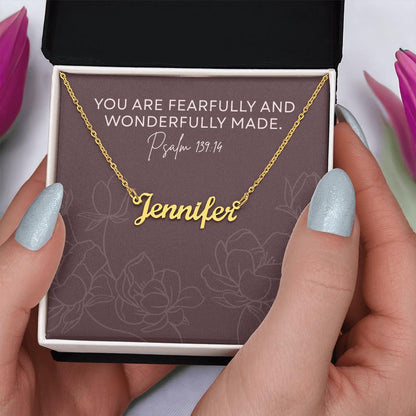 Custom Name Necklace, Faith-Inspired Custom Name Necklace | “Fearfully and Wonderfully Made” Gift Box | Psalm 139:14 Christian Jewelry