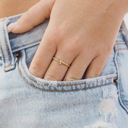 Beaded Cross Stacking Ring