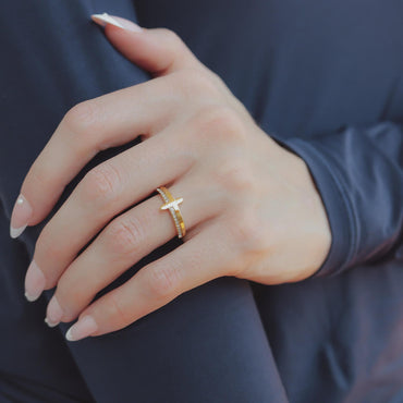 Cross Stone Engraved Ring
