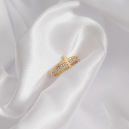 Cross Stone Engraved Ring
