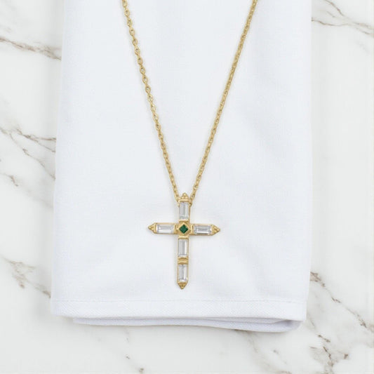 Green & White Cross Necklace