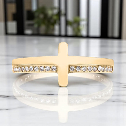 Cross Stone Engraved Ring