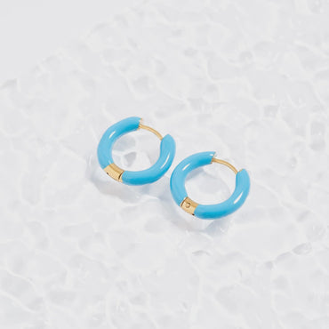 Blue Epoxy Huggie Hoop Earrings