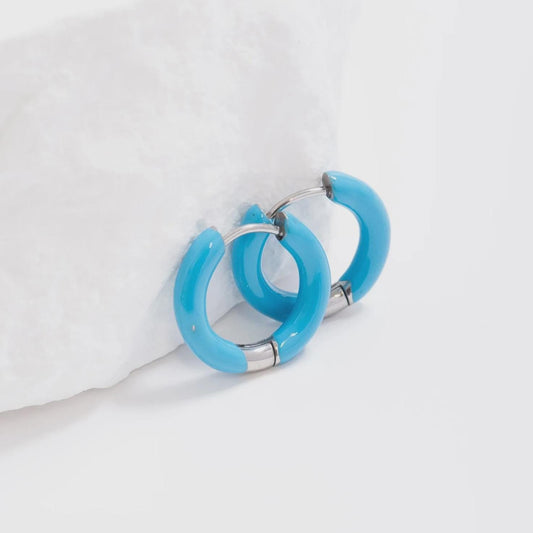 Blue Epoxy Huggie Hoop Earrings