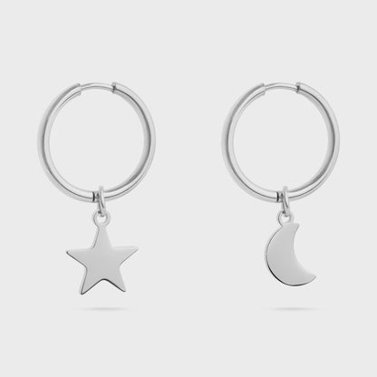Star and Moon Pendant Huggie Earrings